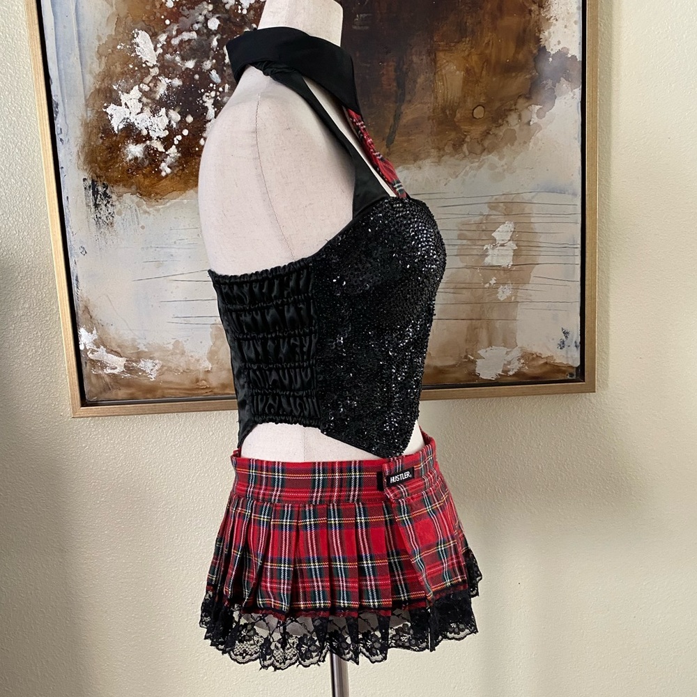 Hustler playmate playgirl skirt sequin corset tie outfit Halloween costume OS EC - Picture 4 of 11